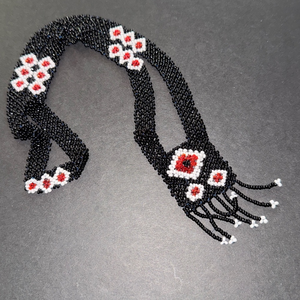 Handcrafted Black and Red Seed Bead Necklace